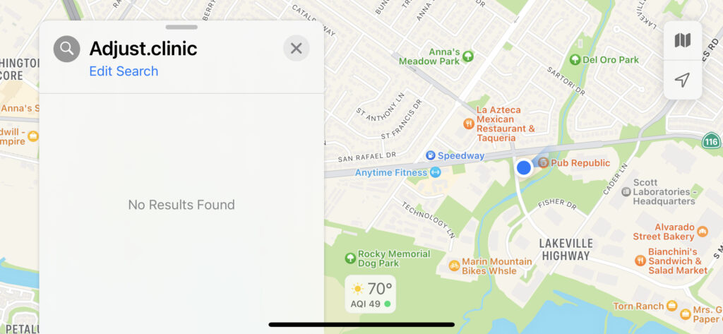 adjust.clinic chiropractic clinic on Apple Maps. 