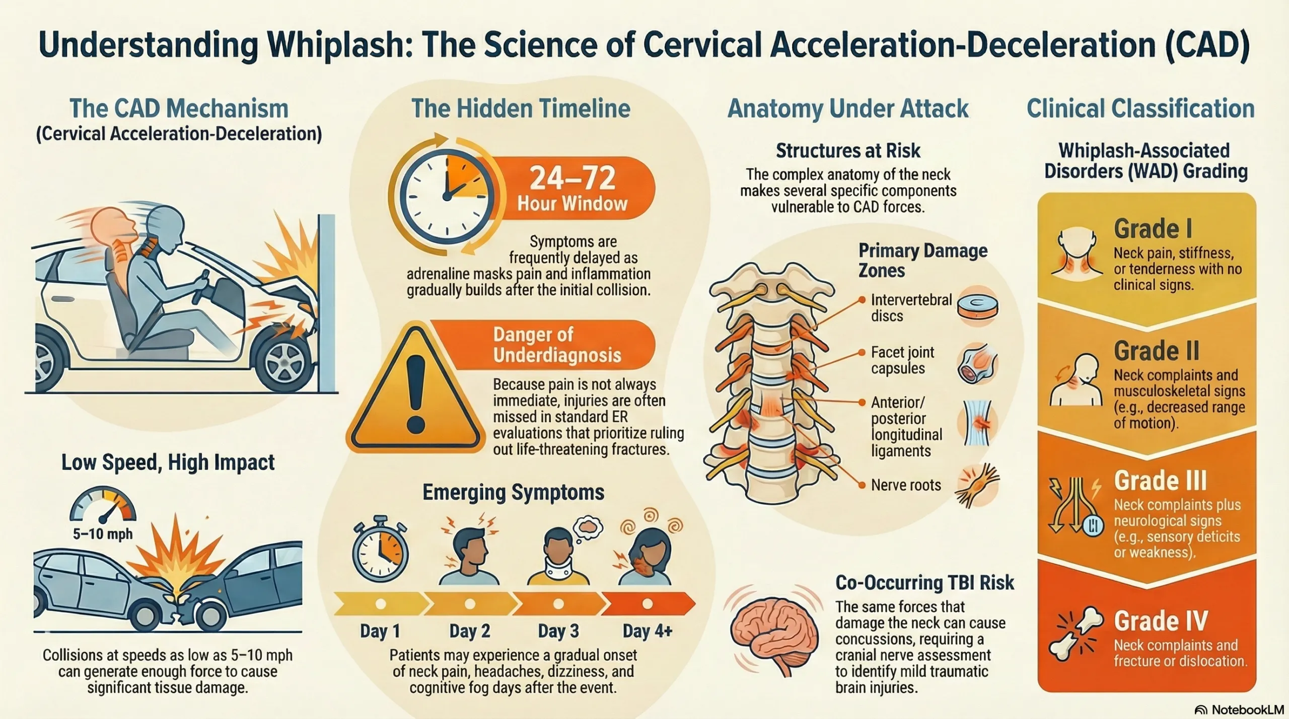 Common whiplash injuries to the cervical spine after a car accident