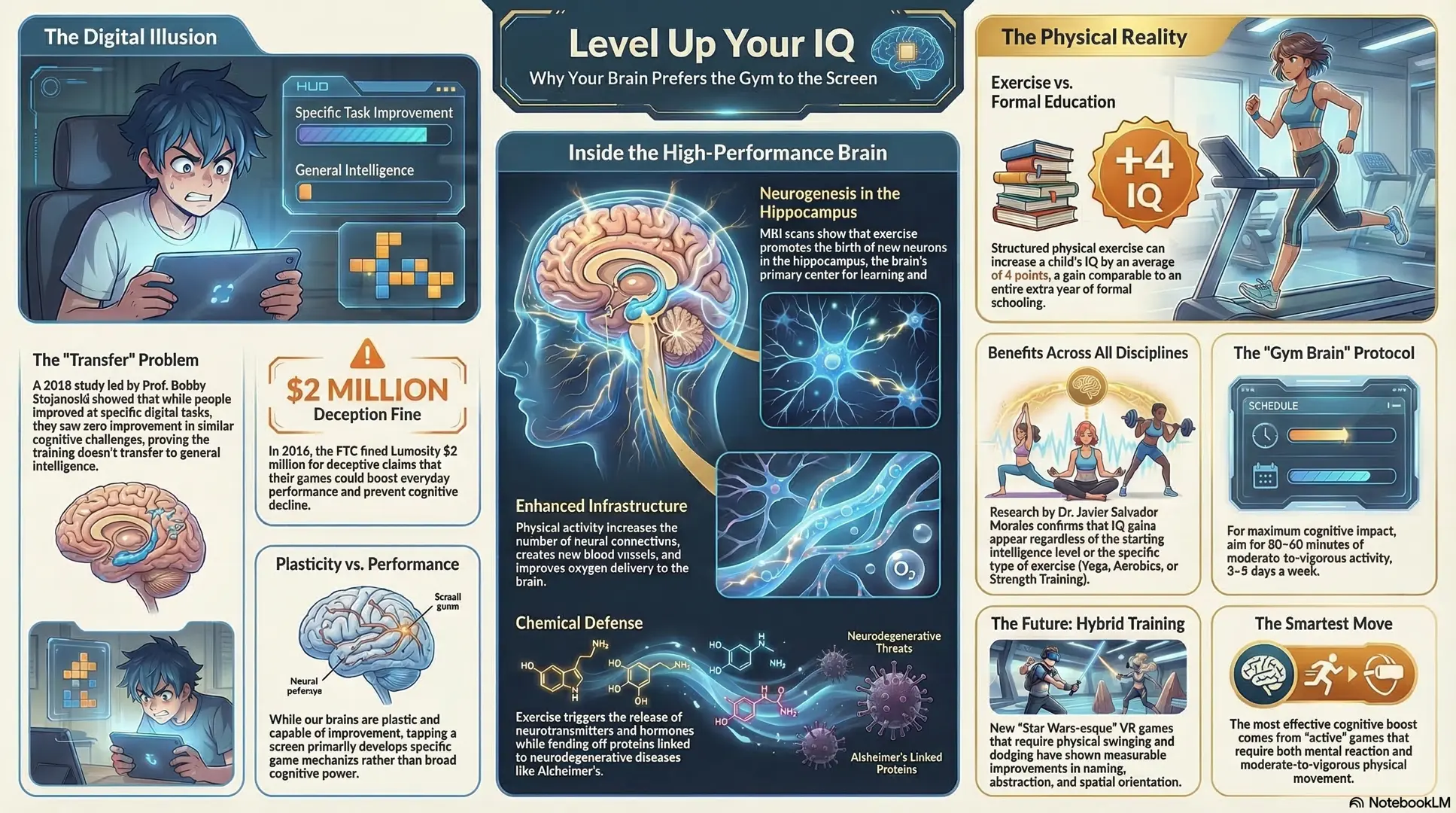 Infographic showing the relationship between physical movement, cognition, and IQ