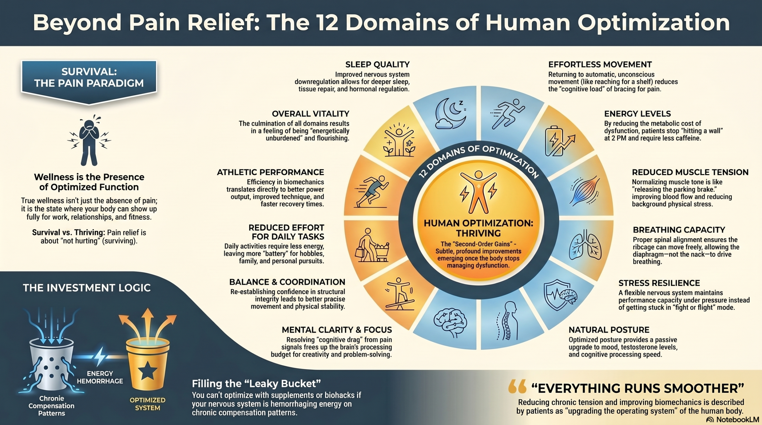 Beyond Pain Relief: The 12 Domains of Human Optimization infographic