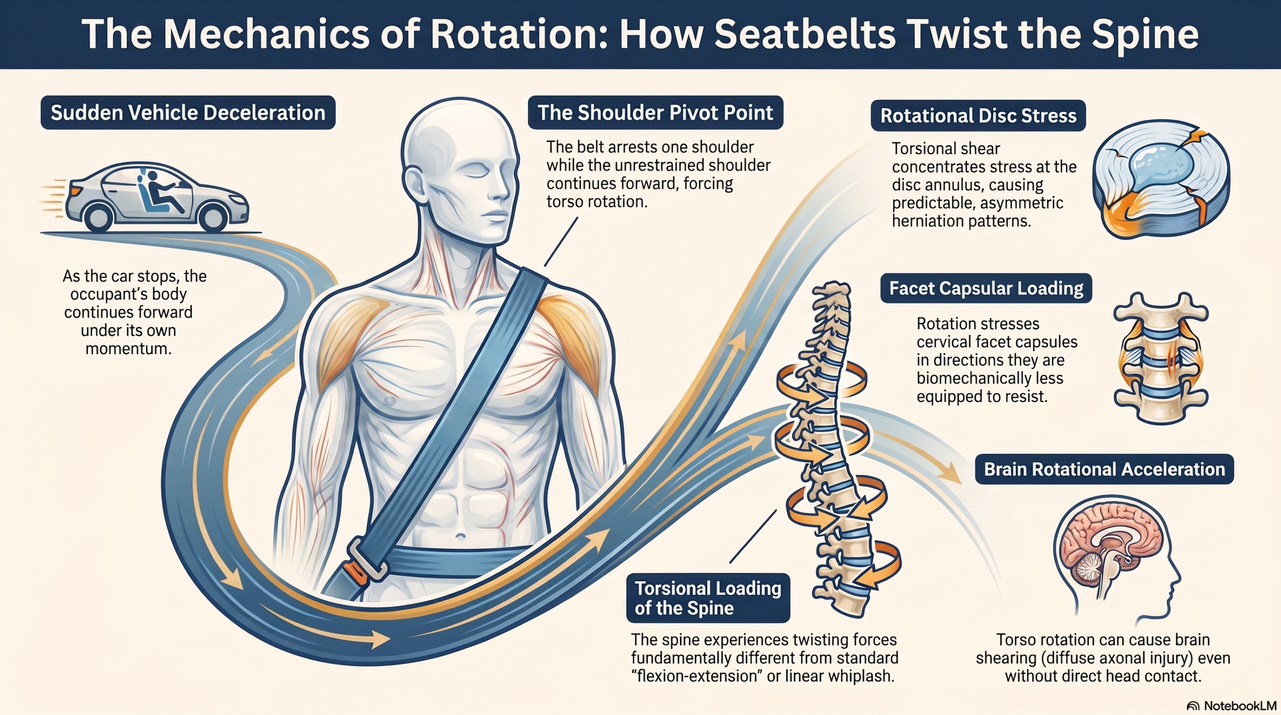 The Mechanics of Rotation: How Seatbelts Twist the Spine